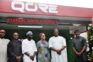 From left: Group Head, Channel Operator, Sterling Head Office, Abubakar Soyemi; Group Head, Energy, Dele Faseemo; Permanent Secretary, Ministry of Transportation, Lagos, Engr. Abdulhafis Toriola; Permanent Secretary, Ministry of Energy and Mineral Resources, Engr. Shola Shasore; Permanent Secretary, Ministry of Environment, Omobolaji Gaji; and the Group Head, Transport and Renewable Energy, Sterling Bank Plc, Olabanjo Alimi; during the launch of Nigeria first Electric Vehicle Charging Station in Lagos by Sterling Bank Plc