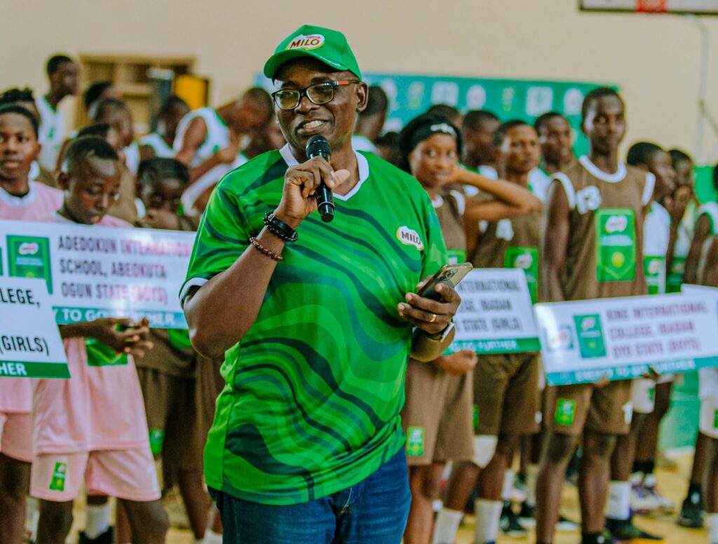 Category Manager for Beverages, Nestlé Nigeria, Mr. Olutayo Olatunji addressing participants of the Western Conference of the 23rd MILO Secondary Schools Basketball Championship held in Ibadan recently.