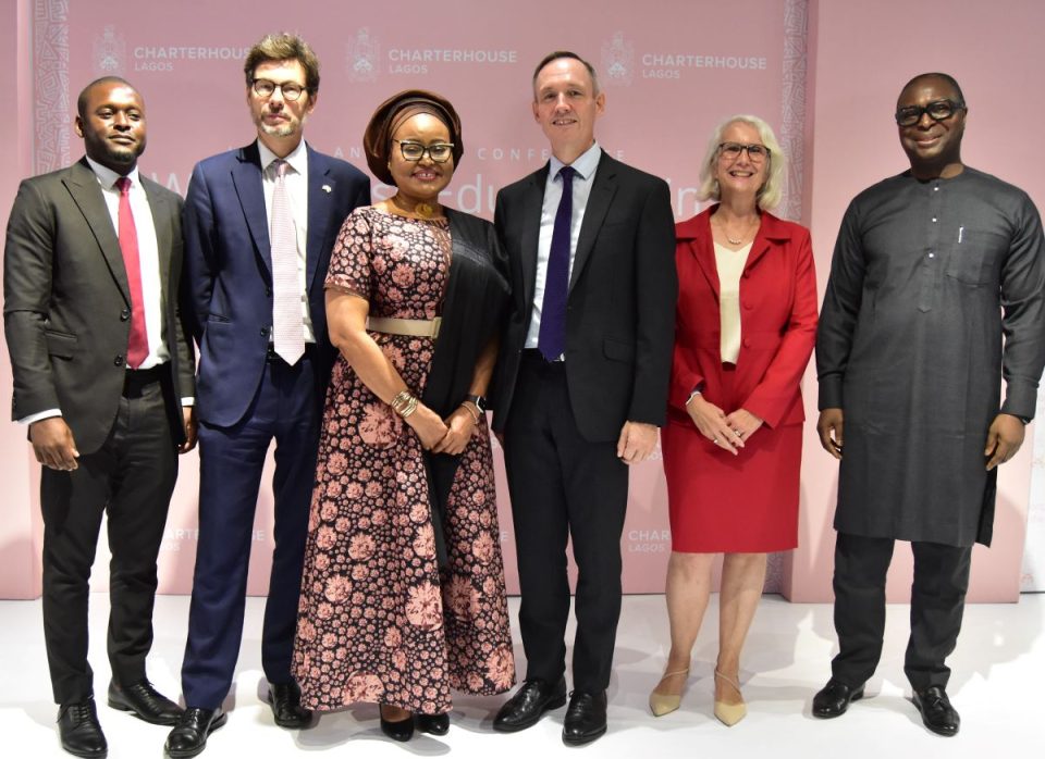 L-R: Director of Communications, Admissions and Marketing, Damilola Olatunbosun; British Deputy High Commissioner, Jonny Baxter; Secretary to the Lagos State Government, ‘Bimbola Salu-Hundeyin; Head, Charterhouse Lagos, John Todd; Chief Operations Officer, Charterhouse Lagos, Angela Hencher, and President of the Nigerian Old Carthusians (former students) Community, Mr Timi Austen-Peters, during the launch and press conference of Charterhouse Lagos, British 400-year-old iconic educational institution’s first school in Africa, on Tuesday, September 5, 2023.